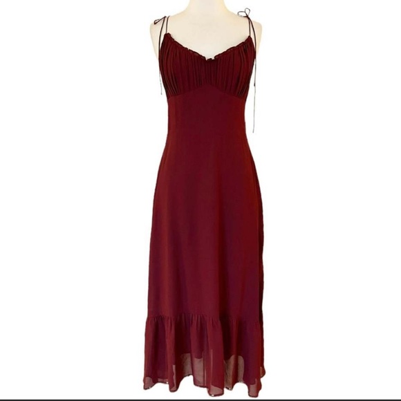 REFORMATION Embry Dress Burgundy Plum Sleeveless Ruffle Tie Straps Chiffon 8 NWT - Picture 4 of 14